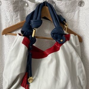 New JENRIGO White|Blue|Red Leather Hobo Bag